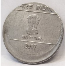 INDIA 2007 . TWO 2 RUPEES COIN . ERROR . MIS-STRIKE